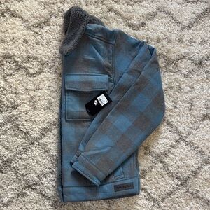 Noble Outfitters Blue & Gray Plaid Sherpa Collar Jacket